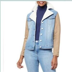 DG2 by Diane Gilman New Classic Stretch Denim Mixed‎ Media Jacket L